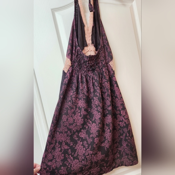 Pink Floral & Lace Halter Summer Sun Halter Dress Size M-L - Picture 5 of 5